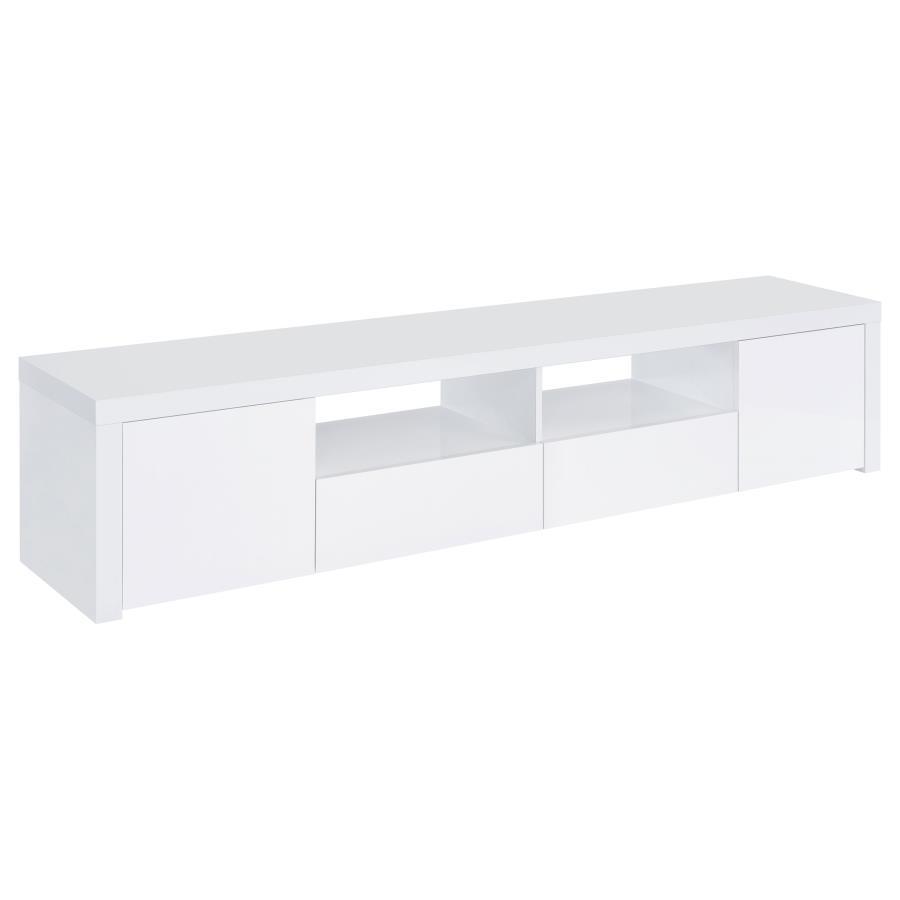 Jude - Mueble para TV de 79" con 2 puertas y cajones - Blanco brillante