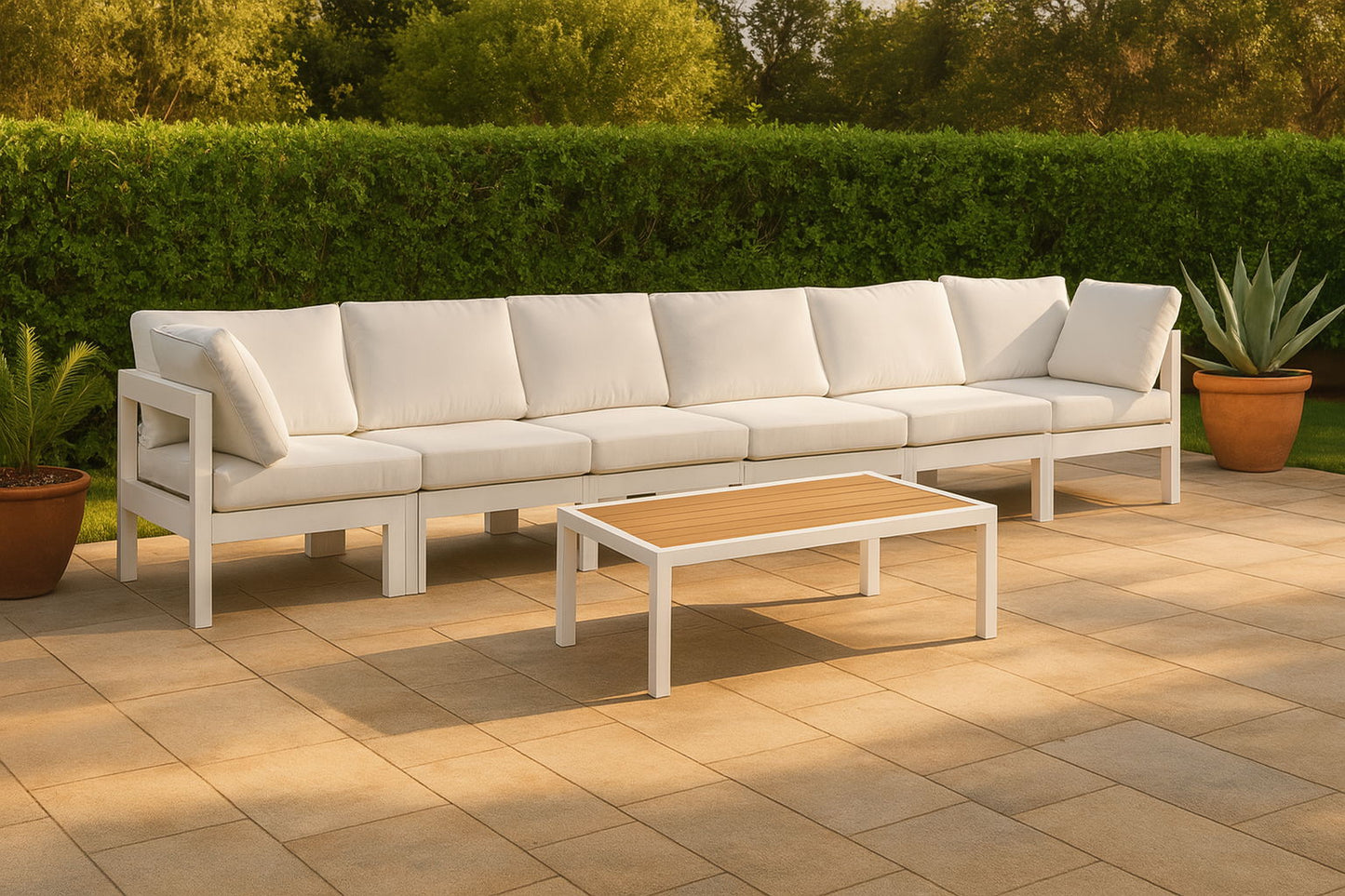 Nizuc - Outdoor Patio 6 Seat Modular Sofa With White Frame