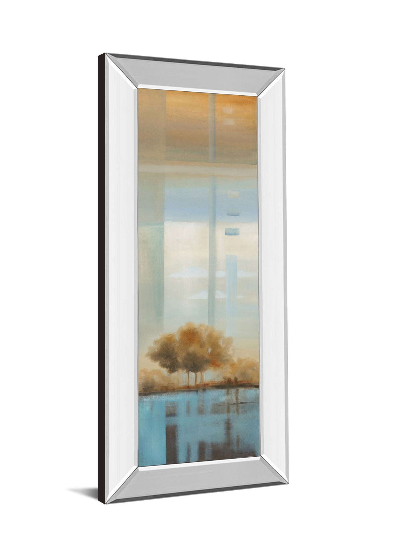 Window On The Word Il By Carol Robinson - Mirror Framed Print Wall Art - Light Blue