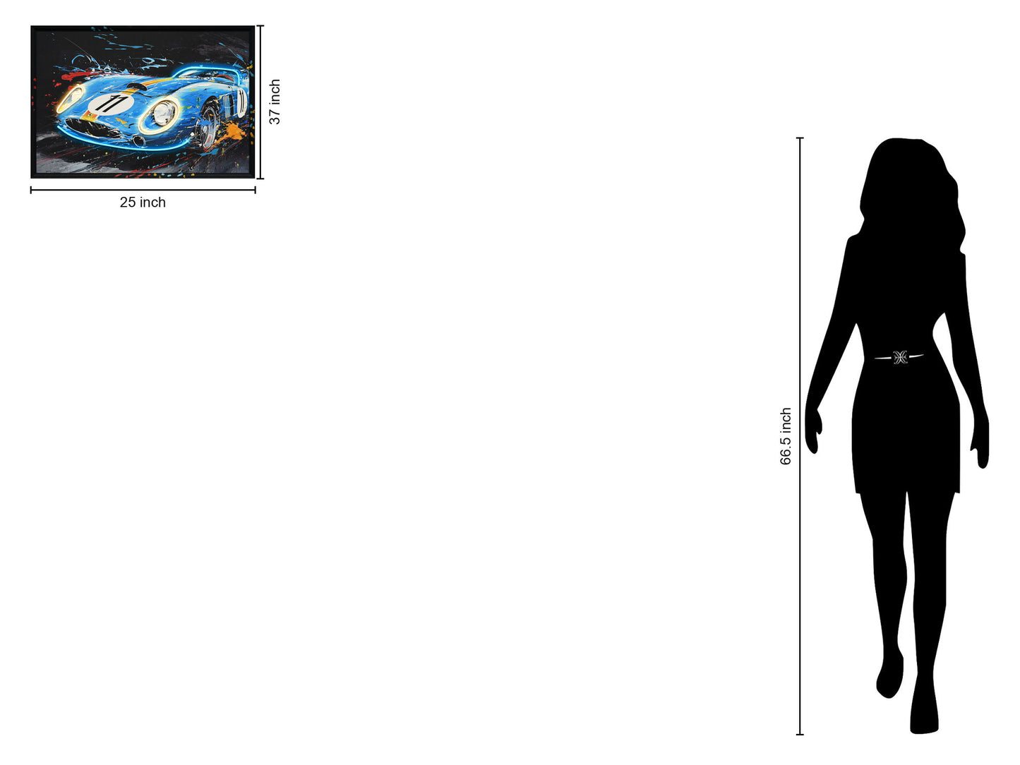 "Neon Racer" Hand-Embellished LED In Frame - Blue / Black / Red / Orange