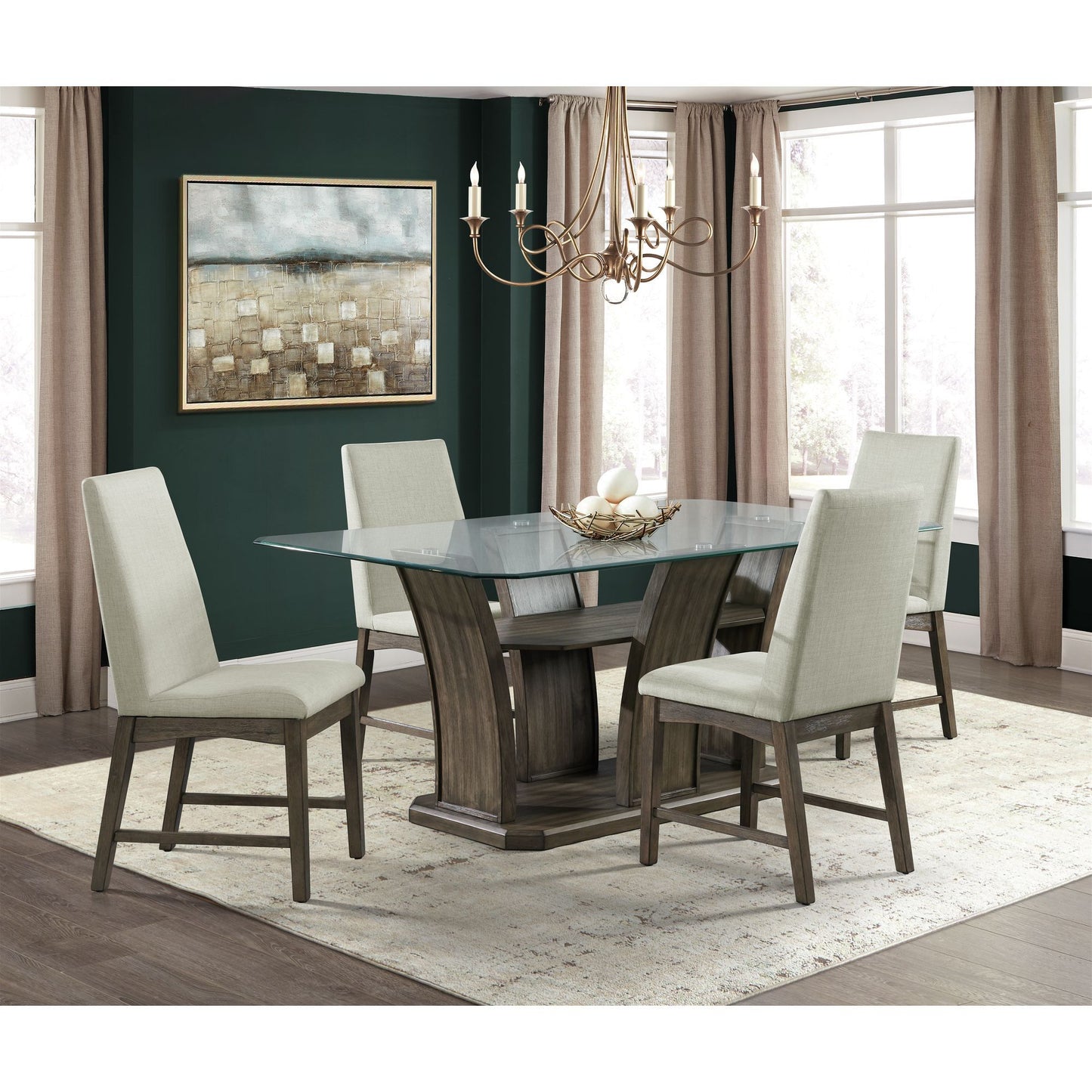 Dapper - Juego de comedor rectangular de altura estándar de 5 piezas, mesa y cuatro sillas - Nogal