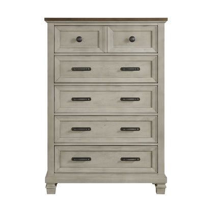 Farmington - 5 Drawer Chest - Medium Brown / Washed Stone