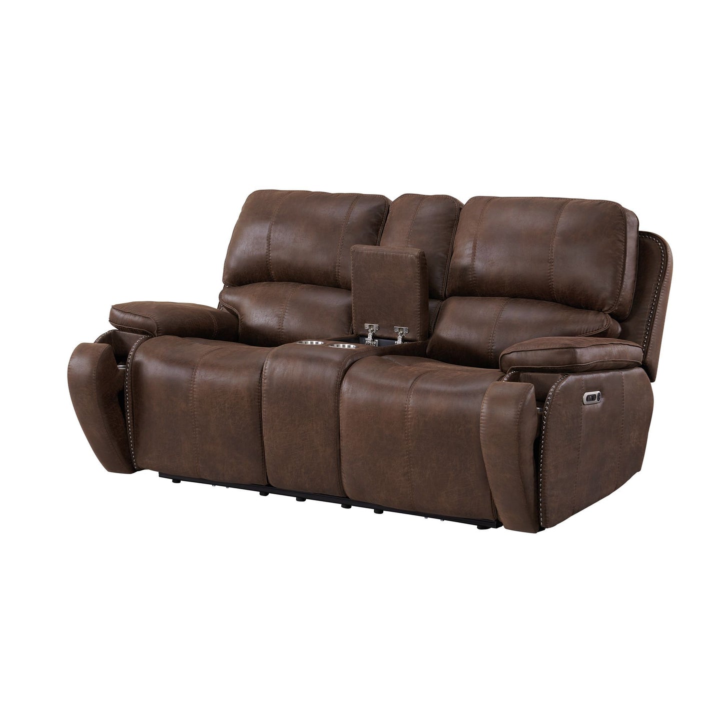 Atlantis - Power Motion Loveseat With Power Motion Head Recliner & Console - Heritage Brown