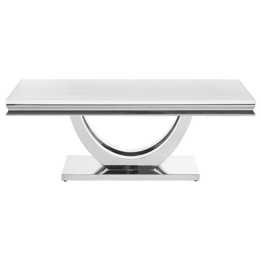 Kerwin - Mesa de centro rectangular con base en U - Blanco y cromo