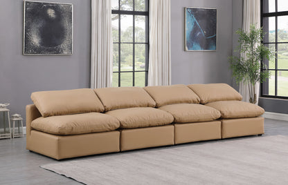 Indulge - Faux Leather 4 Piece Modular Armless Sofa - Tan