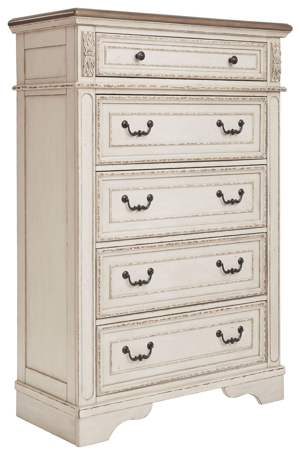 Realyn - White / Brown / Beige - Five Drawer Chest