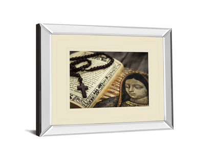 Rosary In Bible By Kbuntu - Mirror Framed Print Wall Art - Beige